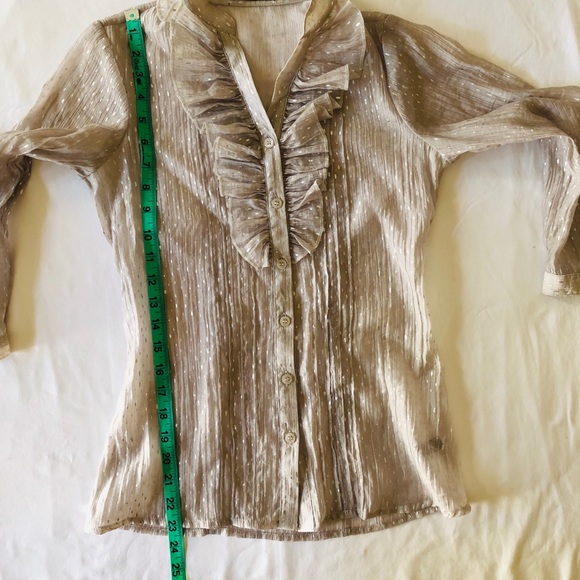 The Limited metallic silver polka dot tuxedo ruffle button down shirt size XS - Picture 3 of 3